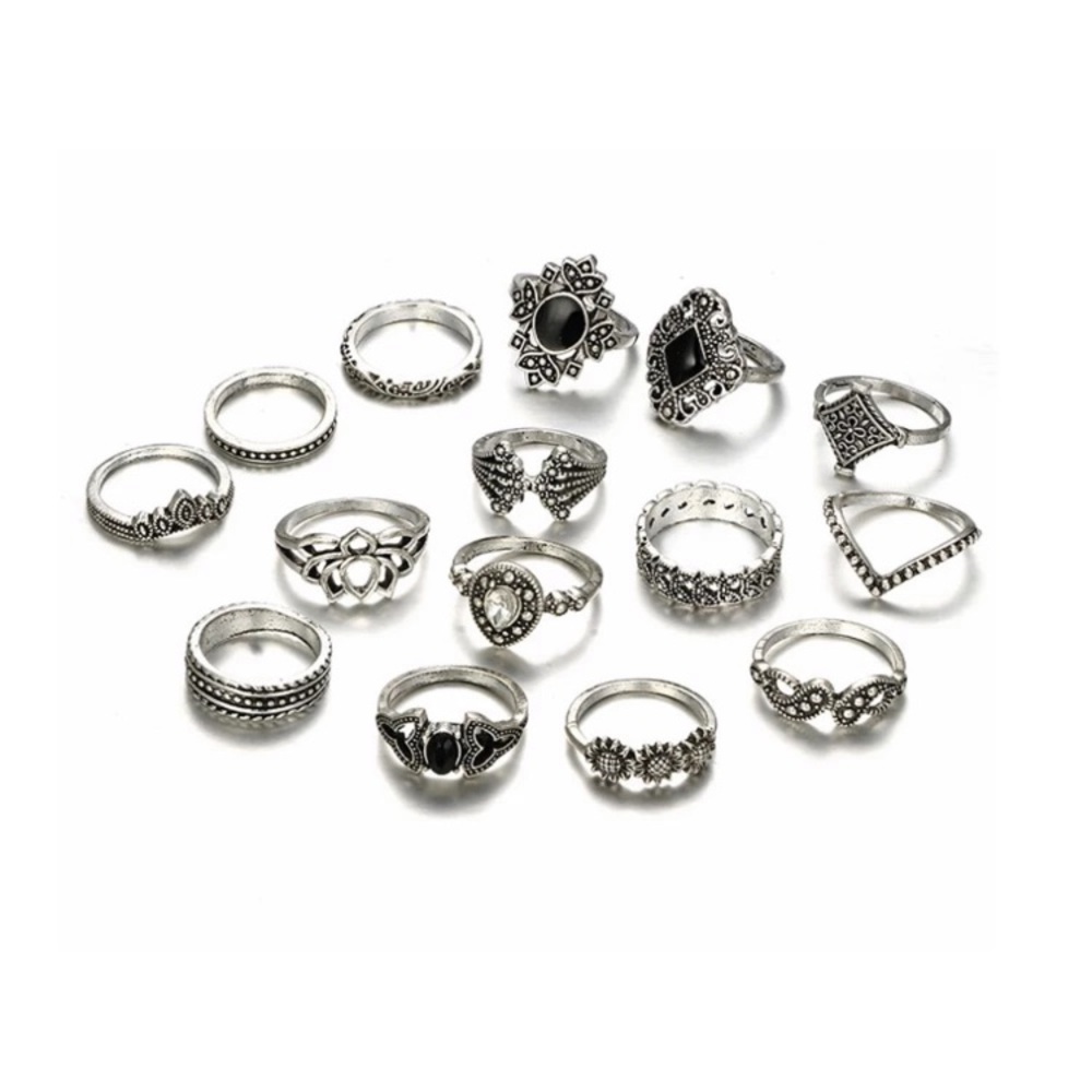 Black & silver ring set (15 rings) - Picture 7 of 11
